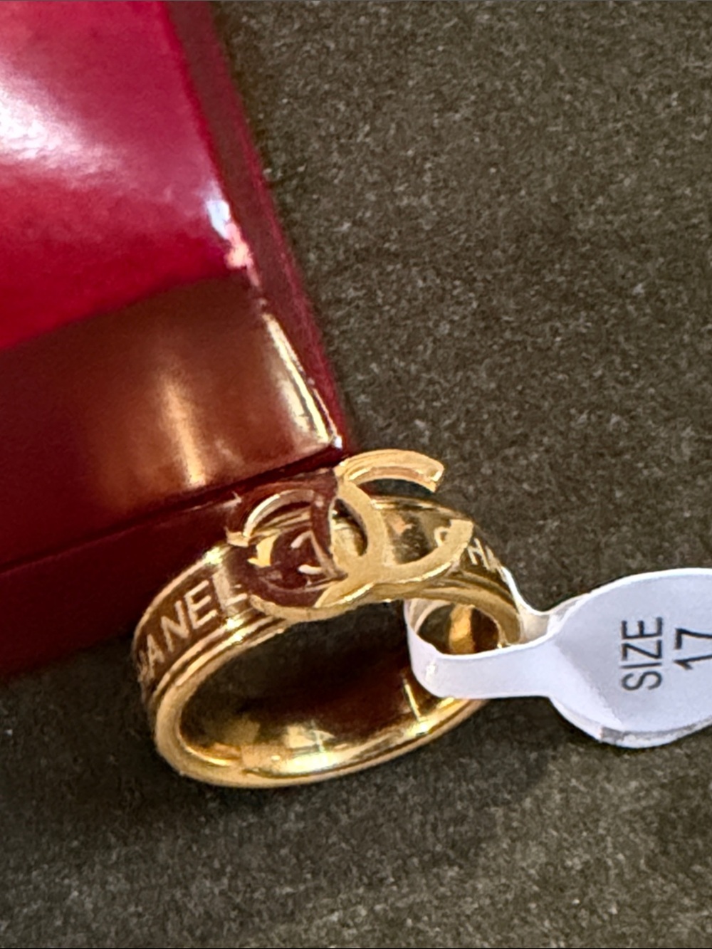 Gold Tone Women's Logo Accent Ring - Size 17
